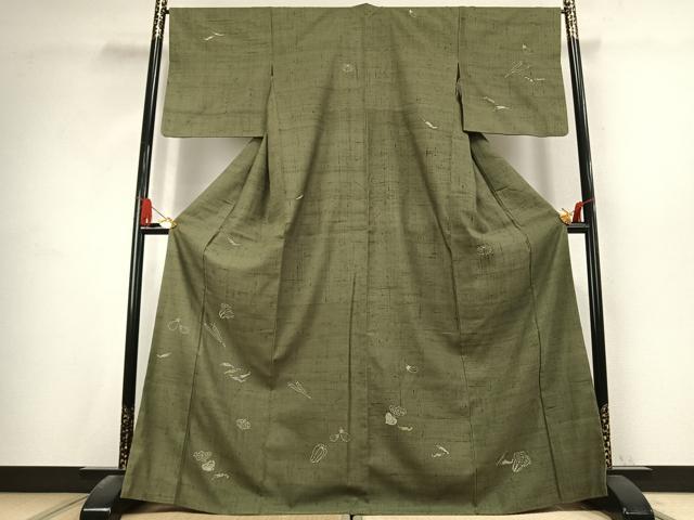 平和屋着物●訪問着 生紬 一珍染 成り物 正絹 逸品 AABK7530fy