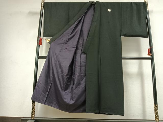 平和屋着物●男性 黒紋付 羽織セット 正絹 逸品 AABK7532fy