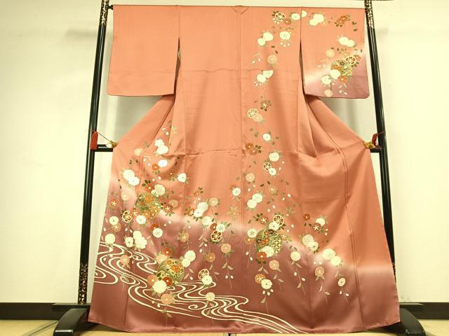 平和屋着物●訪問着 駒刺繍 草花文 暈し染め 金彩 正絹 逸品 AABK7543fy