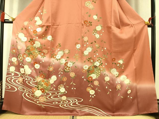 平和屋着物●訪問着 駒刺繍 草花文 暈し染め 金彩 正絹 逸品 AABK7543fy