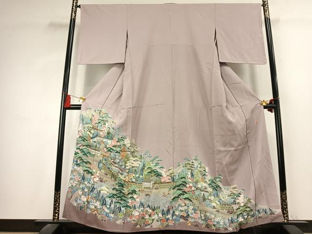 平和屋着物●豪華色留袖 友禅 作家物 風景花文 正絹 逸品 AABK7552fy