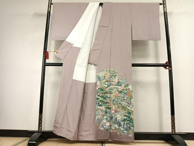 平和屋着物●豪華色留袖 友禅 作家物 風景花文 正絹 逸品 AABK7552fy