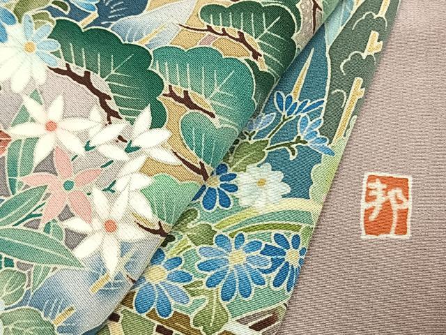 平和屋着物●豪華色留袖 友禅 作家物 風景花文 正絹 逸品 AABK7552fy