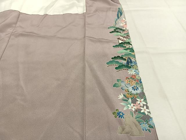 平和屋着物●豪華色留袖 友禅 作家物 風景花文 正絹 逸品 AABK7552fy