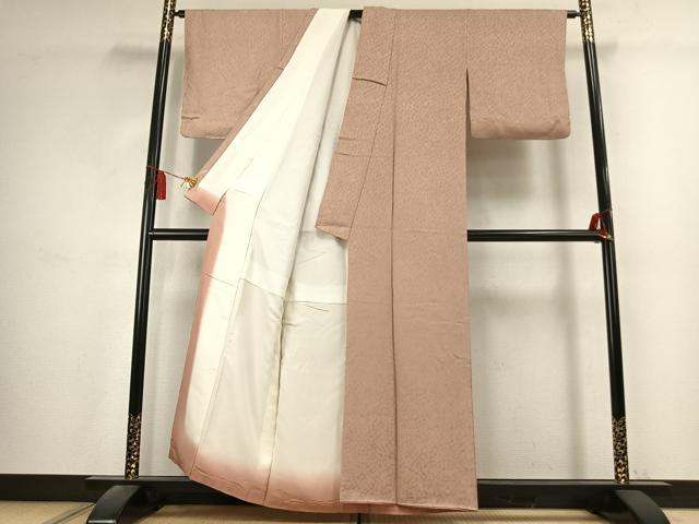 平和屋着物●上質な色無地 石畳地紋 洗柿色 正絹 逸品 AABK7556fy