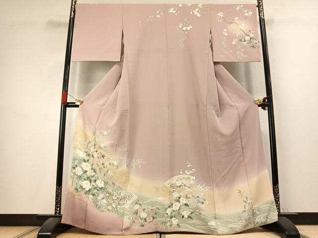 平和屋着物●訪問着 地紙花文 暈し染め 金彩 正絹 逸品 AABK7564fy