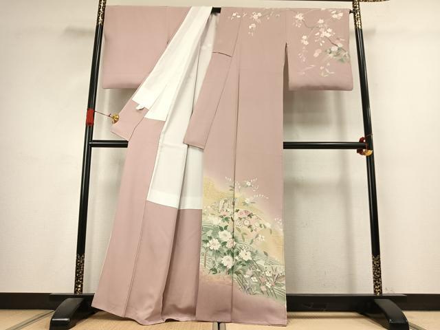 平和屋着物●訪問着 地紙花文 暈し染め 金彩 正絹 逸品 AABK7564fy