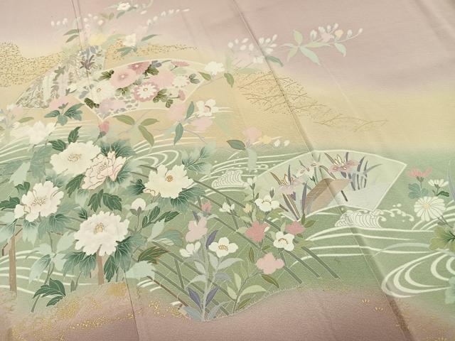 平和屋着物●訪問着 地紙花文 暈し染め 金彩 正絹 逸品 AABK7564fy