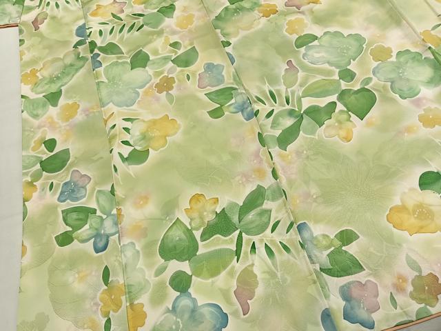 平和屋着物●上質な小紋 地紋起こし 草花文 暈し染め 正絹 逸品 AABK7567fy