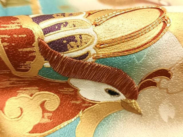 平和屋着物●豪華振袖 駒刺繍 花鳥文 暈し染め 金彩 三越扱い 正絹 逸品 AABK7576fy