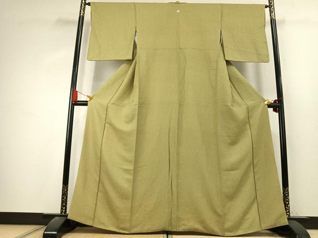 平和屋着物●上質な色無地 紋意匠 枯草色 正絹 逸品 AABK7582fy