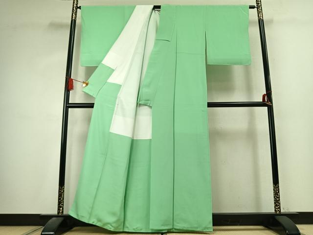 平和屋着物●上質な色無地 若緑色 丹後ちりめん 反端付き 正絹 逸品 AABK7583fy
