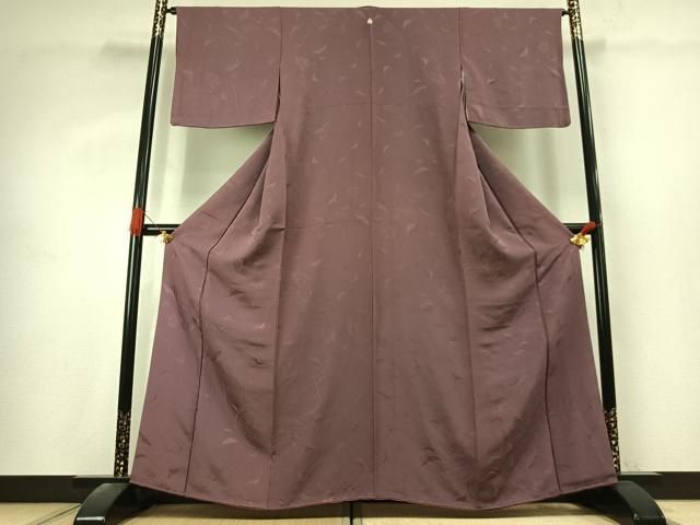 平和屋着物●上質な色無地 葡萄花唐草地紋 京紫色 正絹 逸品 AABK7606fy