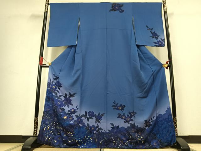 平和屋着物●訪問着 駒刺繍 草花文 暈し染め 金糸 金彩 正絹 逸品 AABK7614fy
