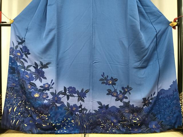 平和屋着物●訪問着 駒刺繍 草花文 暈し染め 金糸 金彩 正絹 逸品 AABK7614fy