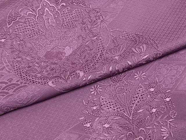 平和屋着物●無地絵羽訪問着 中国三大刺繍 汕頭刺繍 スワトウ刺繍 相良刺繍 総刺繍 吉祥花地紋 古代紫色 正絹 逸品 AABK7616fy