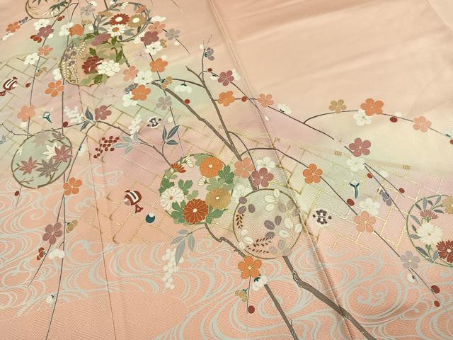 平和屋着物●訪問着 草花文 暈し染め 金彩 正絹 逸品 AABK7618fy