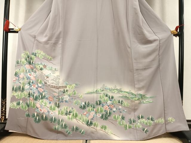 平和屋着物●豪華色留袖 友禅 風景枝松花文 暈し染め 正絹 逸品 AABK7620fy