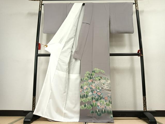 平和屋着物●豪華色留袖 友禅 風景枝松花文 暈し染め 正絹 逸品 AABK7620fy
