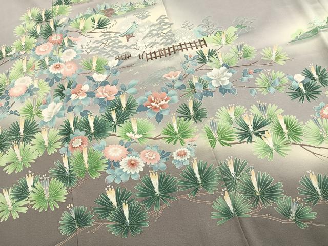 平和屋着物●豪華色留袖 友禅 風景枝松花文 暈し染め 正絹 逸品 AABK7620fy