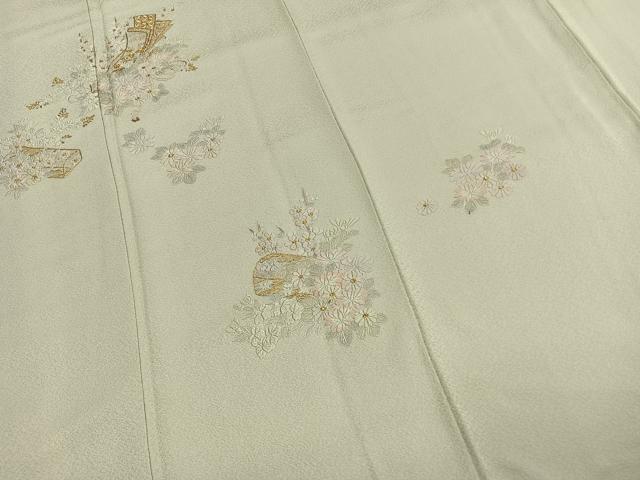 平和屋着物●訪問着 総刺繍 草花文 金糸 正絹 逸品 AABK7621fy