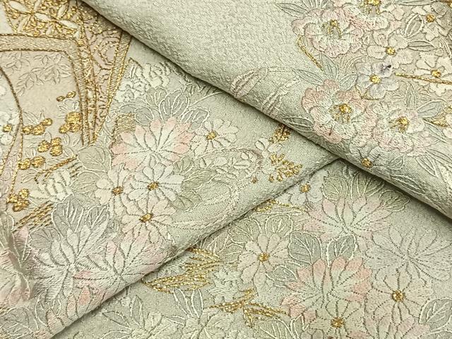 平和屋着物●訪問着 総刺繍 草花文 金糸 正絹 逸品 AABK7621fy