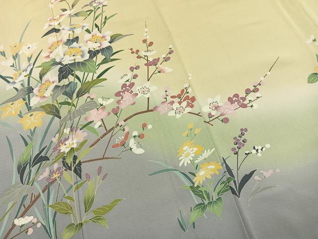 平和屋着物●訪問着 友禅 作家物 草花文 暈し染め 正絹 逸品 AABK7624fy