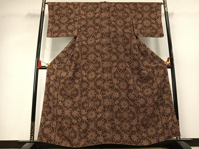 平和屋着物●上質な小紋 型染め 花唐草文 正絹 逸品 AABK7631fy