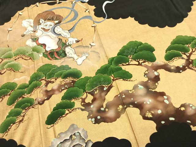 平和屋着物●豪華黒留袖 駒刺繍 風神雷神 金彩 正絹 逸品 AABK7635fy
