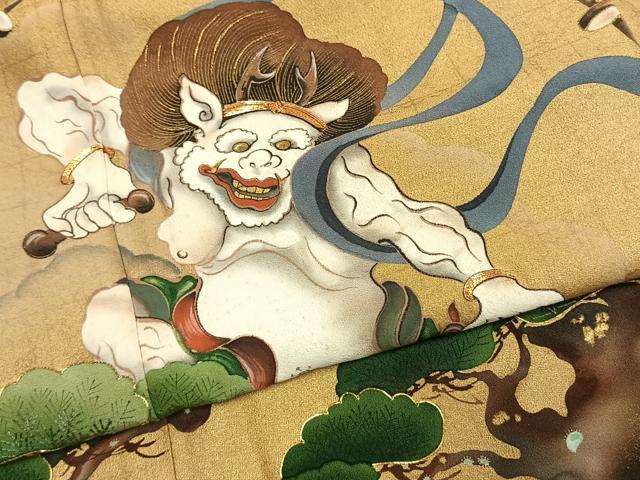 平和屋着物●豪華黒留袖 駒刺繍 風神雷神 金彩 正絹 逸品 AABK7635fy