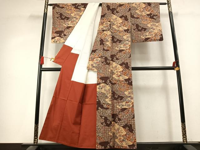 平和屋着物●本場染大島紬 草花文 金彩 正絹 逸品 AABK7637fy
