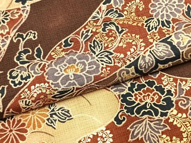 平和屋着物●本場染大島紬 草花文 金彩 正絹 逸品 AABK7637fy