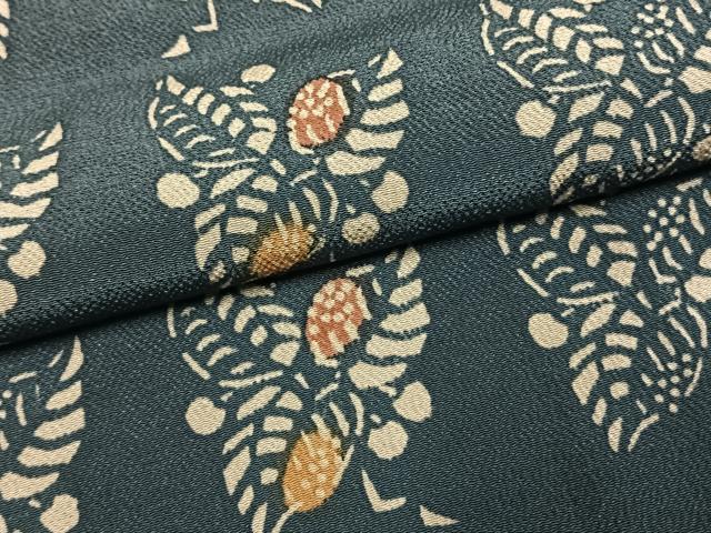 平和屋着物●上質な小紋 型染め 葉尽くし 鬼しぼ縮緬 正絹 逸品 AABK7638fy