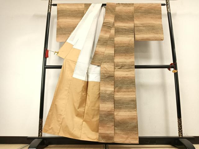 平和屋着物●上質な紬 横段文 正絹 逸品 未使用 AABK7641fy