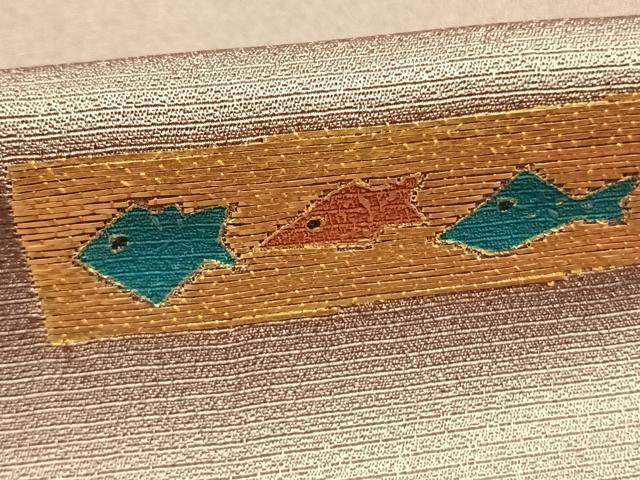 平和屋着物●訪問着 竹屋町刺繍 魚 利休鼠色 金彩 正絹 逸品 未使用 AABK7648fy