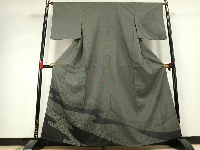 平和屋着物●本塩沢 訪問着 亀甲麻の葉文様 正絹 逸品 AABK7649fy