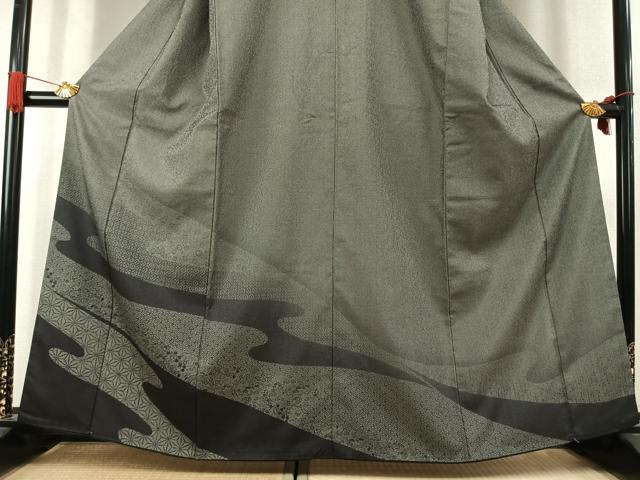 平和屋着物●本塩沢 訪問着 亀甲麻の葉文様 正絹 逸品 AABK7649fy