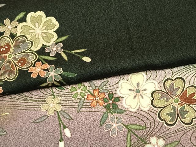 平和屋着物●訪問着 舞桜文 暈し染め 黒地 金銀彩 正絹 逸品 AABK7652fy