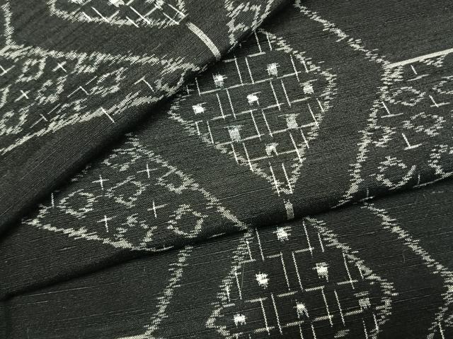 平和屋着物●上質な紬 麻の葉文様 黒地 正絹 逸品 AABK7655fy