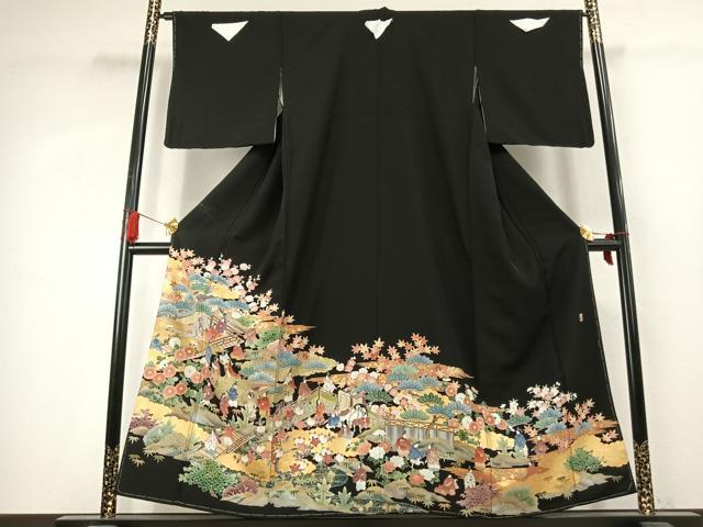 平和屋着物●豪華黒留袖 作家物 風景人物文 金彩 正絹 逸品 未使用 AABK7656fy