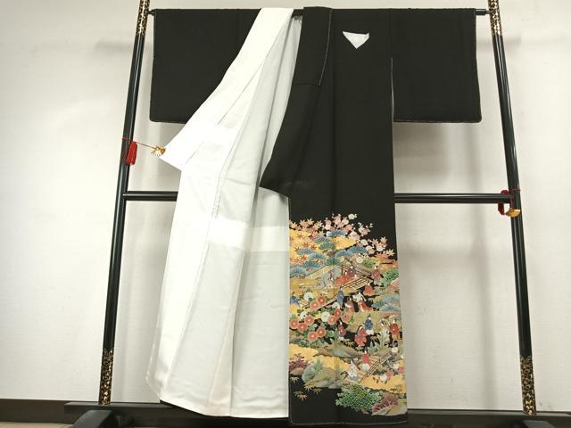 平和屋着物●豪華黒留袖 作家物 風景人物文 金彩 正絹 逸品 未使用 AABK7656fy