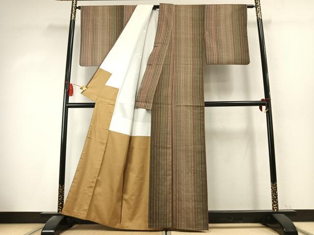 平和屋着物●伝統工芸士 七代目 吉澤与市 紬 絞り 縞 正絹 逸品 AABK7669fy