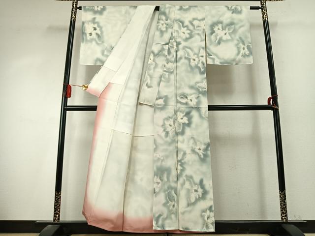 平和屋着物●上質な小紋 草花文 暈し染め 正絹 逸品 未使用 AABK7673fy