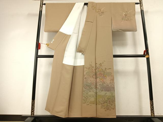 平和屋着物●訪問着 中国三大刺繍 汕頭刺繍 スワトウ刺繍 総刺繍 地紙花文 暈し染め 金銀糸 正絹 逸品 未使用 AABK7677fy