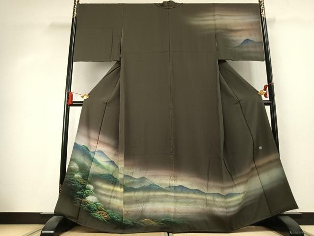 平和屋着物●訪問着 作家物 手描き 絞り 風景文 暈し染め 正絹 逸品 未使用 AABK7678fy