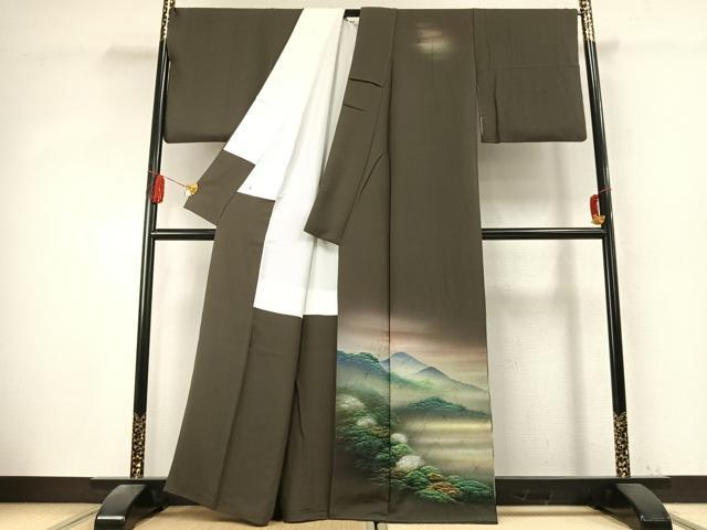 平和屋着物●訪問着 作家物 手描き 絞り 風景文 暈し染め 正絹 逸品 未使用 AABK7678fy