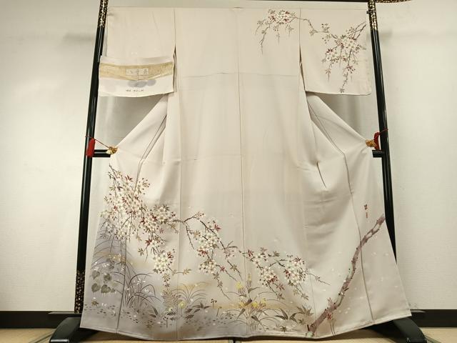 平和屋着物●夢工芸 染の新井 訪問着 恋瀬工房 手描き 枝桜文 暈し染め 金彩 保証書・反端付き 正絹 逸品 AABK7680fy
