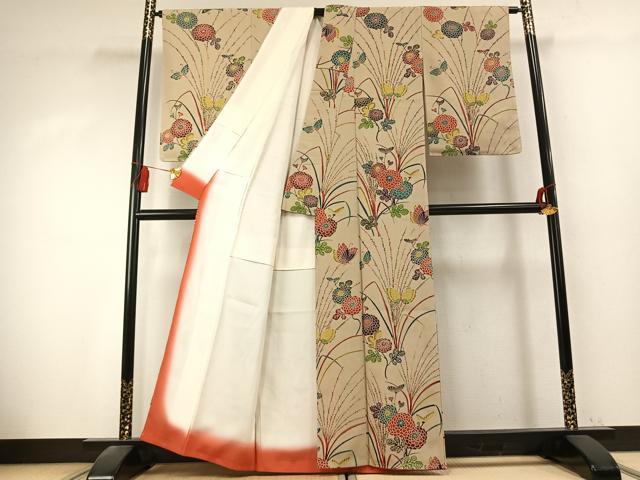 平和屋着物●上質な小紋 型染め 花蝶文 正絹 逸品 未使用 AABK7681fy