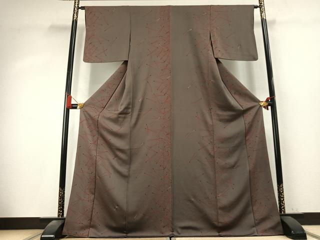 平和屋着物●上質な小紋 松葉文 金彩 正絹 逸品 AABK7683fy