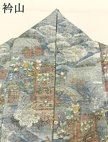 平和屋着物●小千谷紬 人物風景文 反端付き 正絹 逸品 AABK7685fy